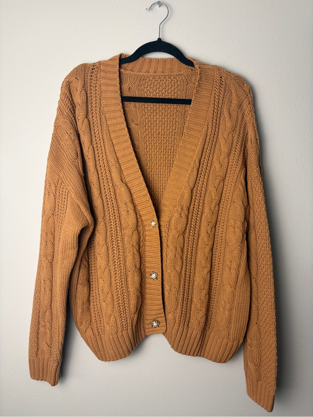 Caramel Brown Cable Knit Cardigan Size 2X